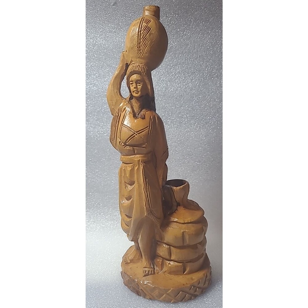 Hand Carved Olive Wood Sculpture Samaritan Woman at the Well Biblical Figurine